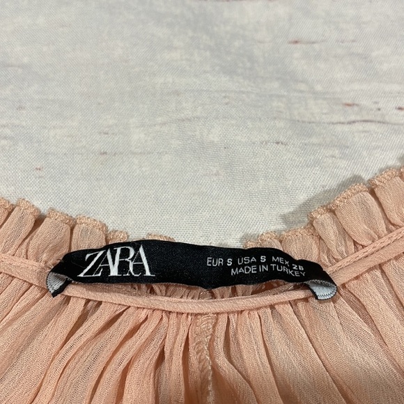 Zara Peach Chiffon Tiered Tie Blouse - Picture 2 of 8